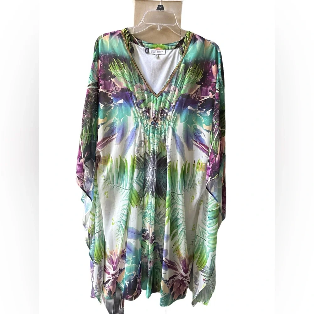 Jennifer Lopez V neck Multicolor Tropical Dress - Picture 2 of 4